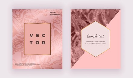 liquid sparkle glossy marble texture. geometric covers design with rose gold, pink triangles. trendy fluid template for celebration, flyer, placard, party, social media, invitation, banner, wedding
