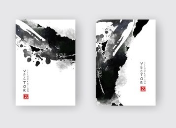 black ink brush stroke on white background. japanese style. vector illustration of grunge stains