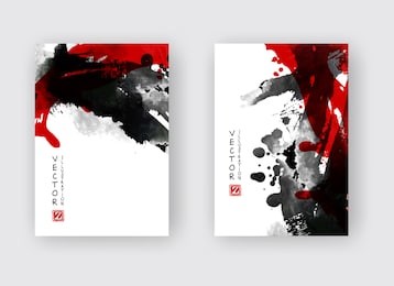 black and red ink brush stroke on white background. japanese style. vector illustration of grunge stains