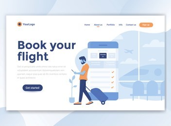landing page template of book your flight. modern flat design concept of web page design for website and mobile website. easy to edit and customize. vector illustration