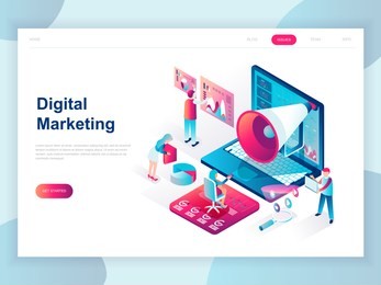modern flat design isometric concept of digital marketing for banner and website. isometric landing page template. business analysis, content strategy and management. vector illustration.