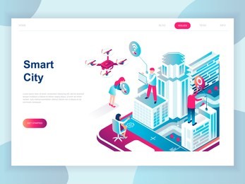 modern flat design isometric concept of smart city for banner and website. isometric landing page template. business center with skyscrapers, streets of the city connected roads. vector illustration.