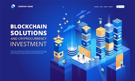 cryptocurrency and blockchain isometric composition. platform creation of digital currency. web business, analytics and management. vector illustration