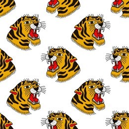 tiger illustration traditional tattoo flash seamless pattern