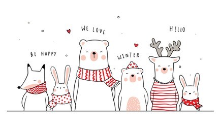 banner background funny animal bear deer fox and rabbit.doodle cartoon style.