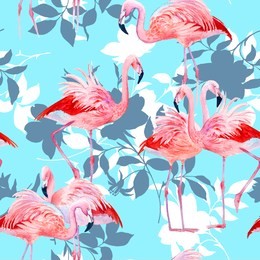 floral seamless pattern with pink flamingo watercolor.