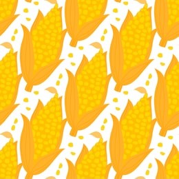 cartoon ear of corn with grain seamless pattern. vector ilustration isolated on white background.