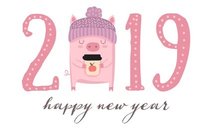 creative poster for new 2019 year with cute pig. symbol of the year in the chinese calendar. vector illustration cartoon isolated. year of yellow pig.
