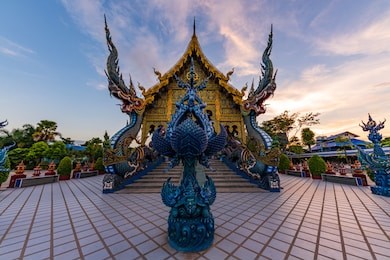 twilight landscape wat rong suea ten is beautiful temple  in chiangrai thailand. 