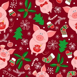 new year`s vector seamless pattern with pigs.vector seamless  pattern  of happy new year and christmas day. seamless pattern of doodle, for wrapping paper, cloth, background