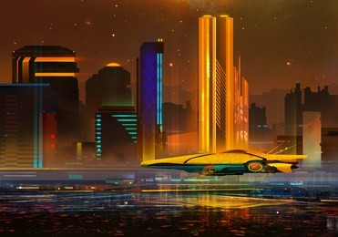 painted a fantastic urban night landscape of the future