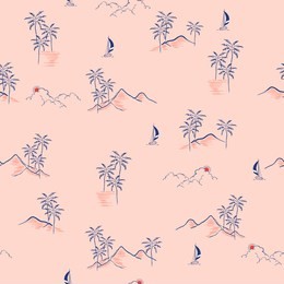 summer hand drawn summer island tropical seamless pattern vector regular repeat design for fashion,wallpaper,and all prints on pink background color