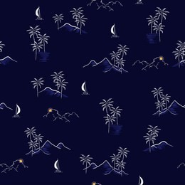 summer nignt  hand drawn summer island tropical seamless pattern vector regular repeat design for fashion,wallpaper,and all prints on navy blue background color