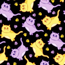 cute cats seamless pattern. hand drawn vector illustration. kawaii seamless pattern. colorful background.