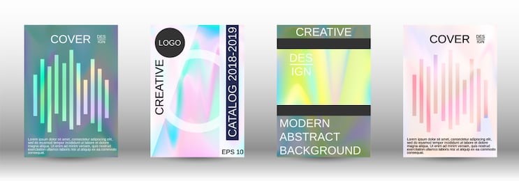 set for liquid. holographic abstract backgrounds. bright mesh blurred pattern in pink, blue, green tones. fashionable advertising vector in retro  for book, annual, mobile interface, web application.