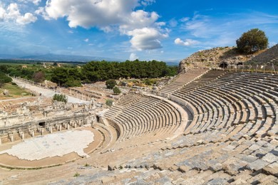 amphitheater (coliseum) in ancient city ephesus, turkey in a beautiful summer day