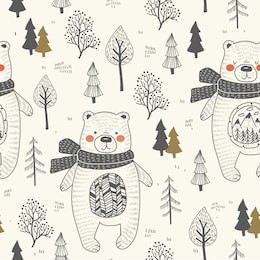 cute bear hand drawn forest seamless pattern. doodle cartoon anymal.