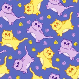 cute cats seamless pattern. hand drawn vector illustration. kawaii seamless pattern. colorful background.