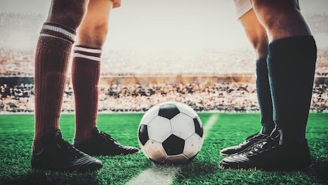 soccer football standing for start kick off the game in the stadium