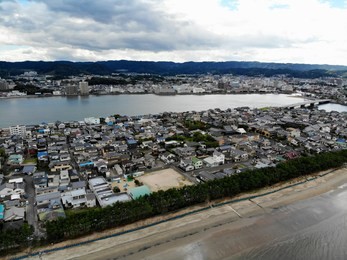 aerial view of karatsu bay, saga, japan