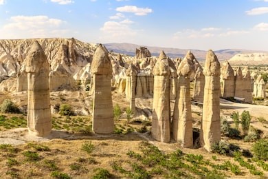 love valley in goreme village, turkey. rural cappadocia landscape.