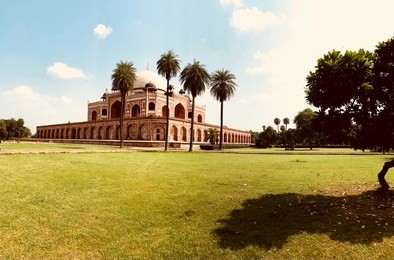 landscape of humayun tomb,humayun's tomb is the tomb of the mughal emperor humayun in delhi, india. the tomb was commissioned by humayun's first wife and chief consort, empress bega begum, in 1569-70,