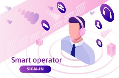 call center isometric 3d vector illustration, customer service and mobile support landing page, operator with headphone, contact centre concept