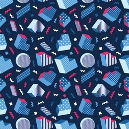 seamless colorful old school geometric blue background pattern, memphis design style. vector illustration