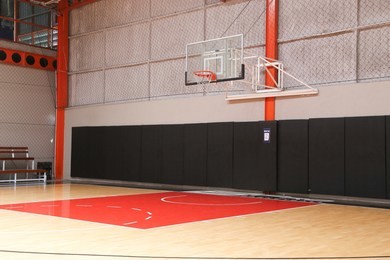 basketball hoop on empty indoor court