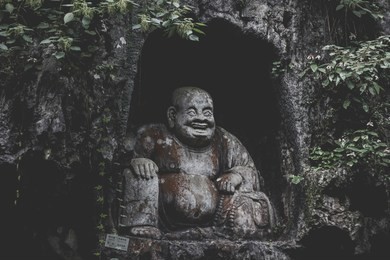 traditional old chinese asian sculpture in hangzhou lingyin temple