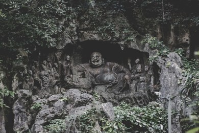 traditional old chinese asian sculpture in hangzhou lingyin temple