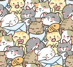 doodle cute little cat vector seamless pattern