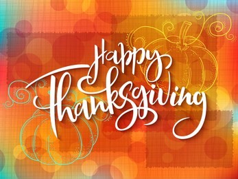 vector greeting thanksgiving banner with hand lettering label - happy thanksgiving - with doddle pumpkin.