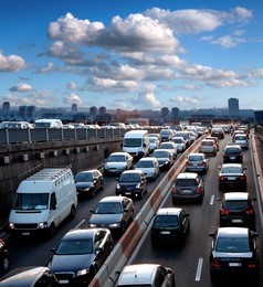 traffic jam. rush hour. cars. urban scene.