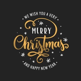 merry christmas and happy new year lettering template. greeting card invitation with golden snowflakes. winter holidays related typographic quote. vector vintage illustration.