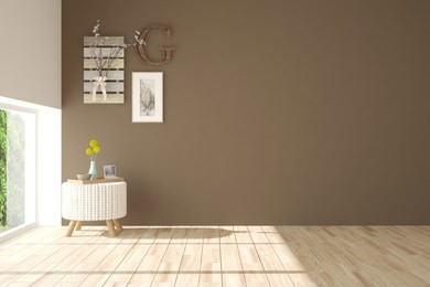 white empty room. scandinavian interior design. 3d illustration