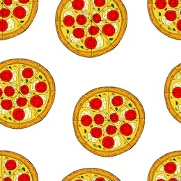 seamless pattern of pizza in cartoon style. perfect for menu, card, textile design