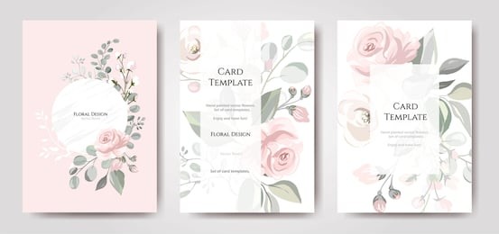set of card with flower rose, leaves. wedding ornament concept. floral poster, invite. vector decorative greeting card or invitation design background
