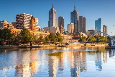 melbourne skyline looking towards flinders street station