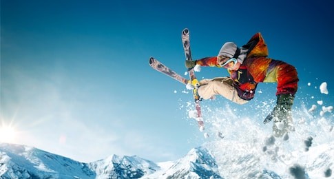 skiing. jumping skier. extreme winter sports.