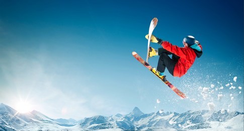 skiing. jumping skier. extreme winter sports.