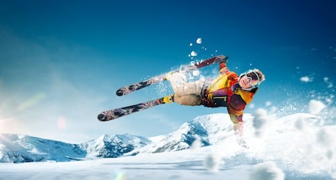 skiing. jumping skier. extreme winter sports.