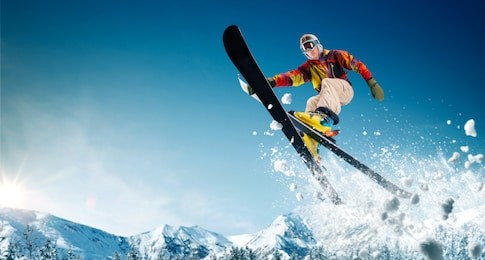 skiing. jumping skier. extreme winter sports.