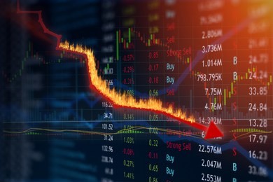 investment loss and price falling in the red.  plummeting values.