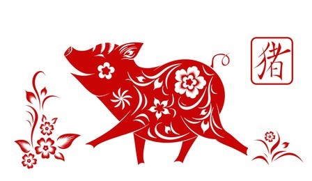 happy chinese new year 2019.  zodiac sign year of the pig. 
traditional art and style. isolated. vector