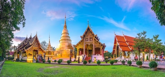 panorama view of wat phra singh temple in the old town center of chiang mai,thailand