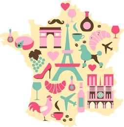 map of france with a set of french symbols