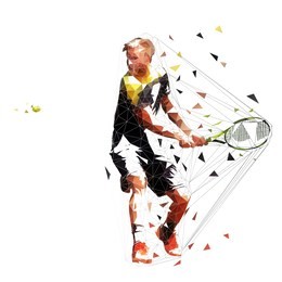tennis player preparing for two handed backhand topspin shot, isolated polygonal vector illustration