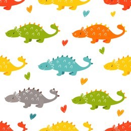 brigt seamless pattern with cute hand drawn dinos