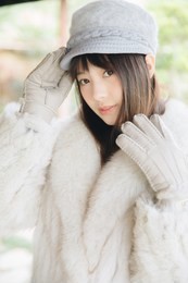 portrait japanese fasion style wool coat fashion dress in japanese garden